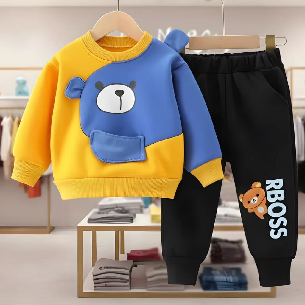 Yellow With Blue Bear Sweatshirt With Trouser For Kids