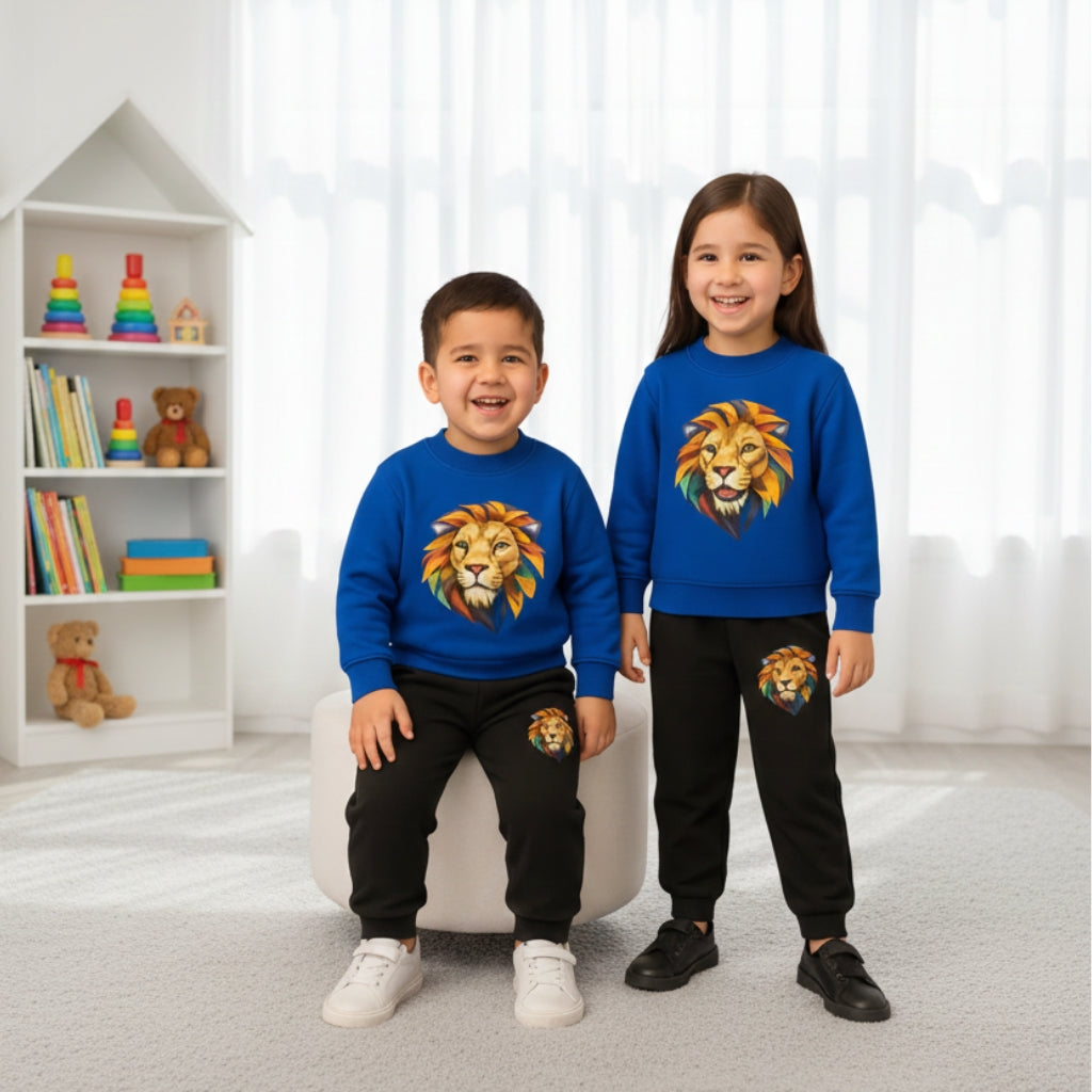 Blue Lion Kids Winter Fleece Tracksuit (Zipper Jacket + Black Pants) – Ages 3-12