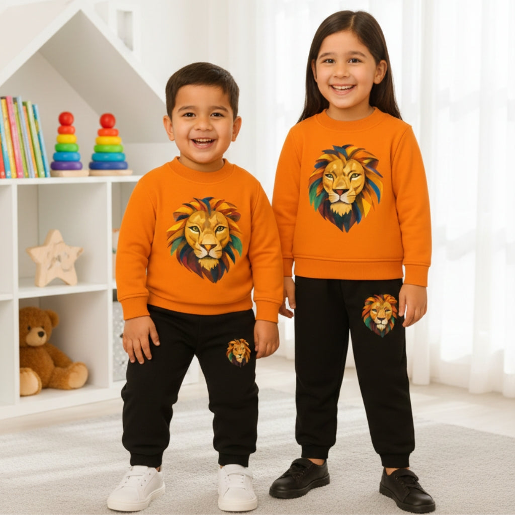 Little Kids Warm Fleece Outfit – Printed Sweatshirt with Pants
