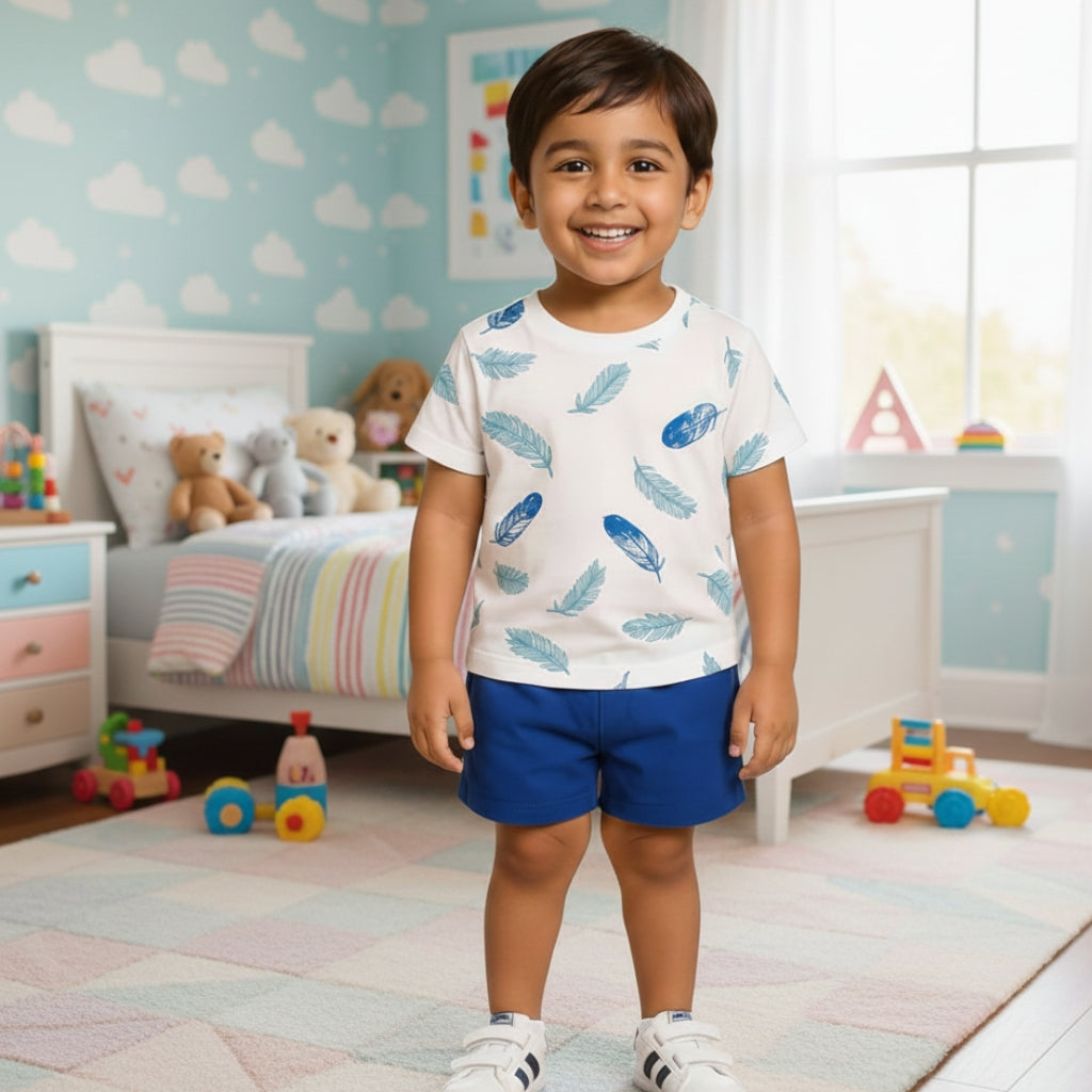 White Feather Short Set Kids Fashion