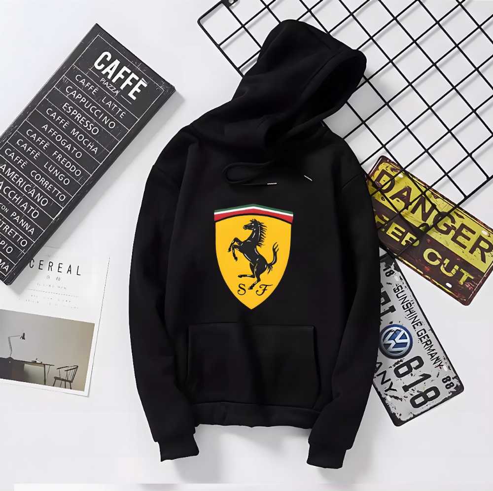 Ferrari Printed Hoodie For Men & Boys Printed Kangaroo Hoodie Pocket Drawstring Pullovers Clothing Long Sleeves Export Quality Winter Wear