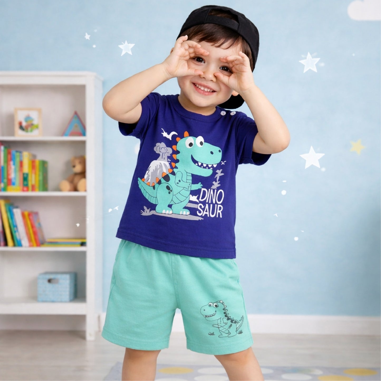 Purple T-Shirt & Mint Shorts for Boys
