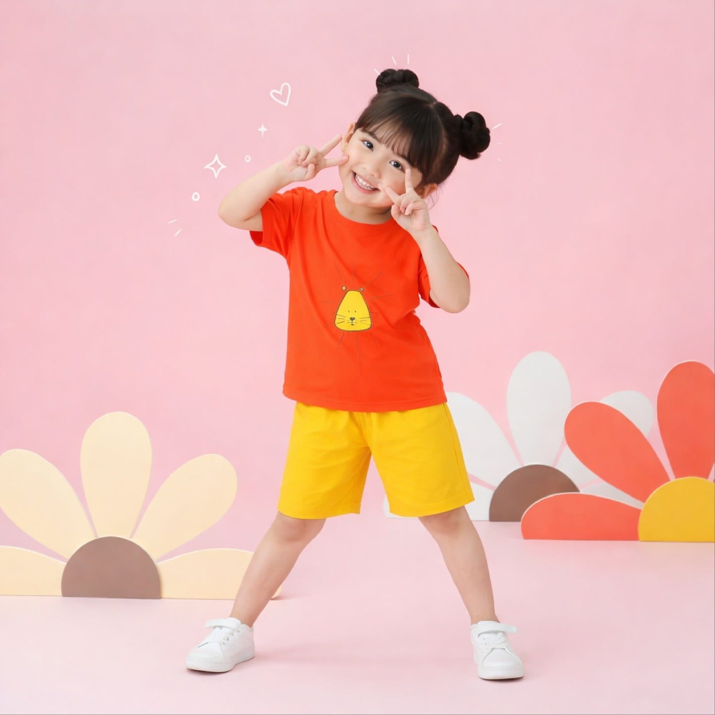 Orange Lion T-Shirt & Yellow Shorts Set for Kids