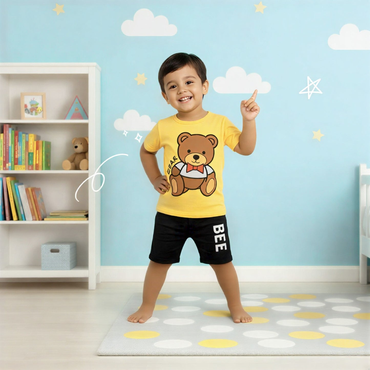 Teddy Bear Graphic T-shirt and Shorts Set for Boys