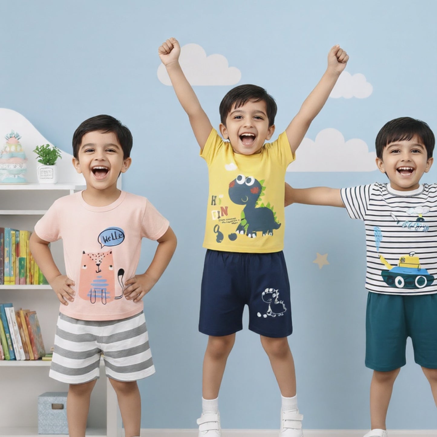 Boys Dinosaur & Graphic Print T-shirt and Shorts Set