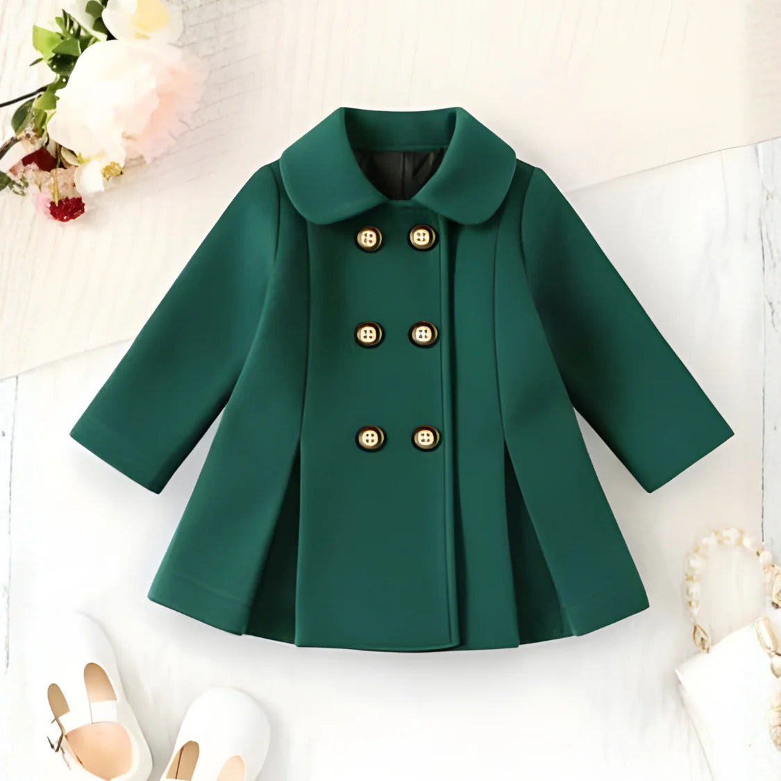 Elegant Bottel Green Princess Coat for Baby Girls