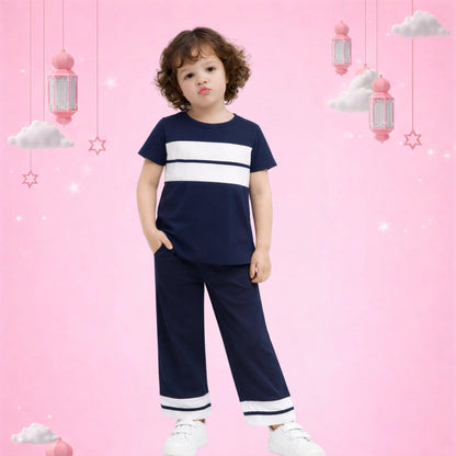 Navy Blue Kids Stripe Co-Ord Set