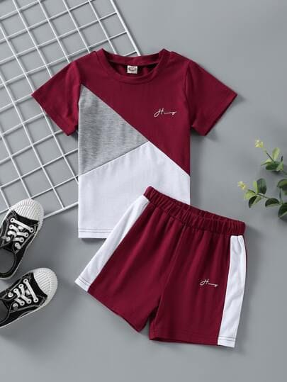 MAROON PANEL T-SHIRT SHORTS SET