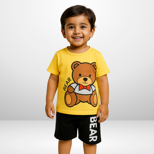 Yellow and Black Lightening Bear Printed Kids Wear