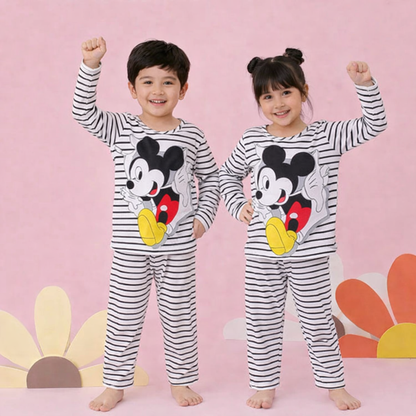 Striped Cartoon Print Full Sleeve T-Shirt & Pajama