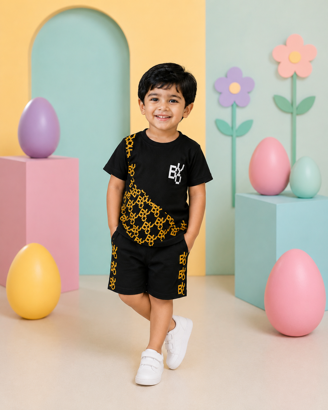 Black & Mustard Geometric Print Boys’ Summer Set
