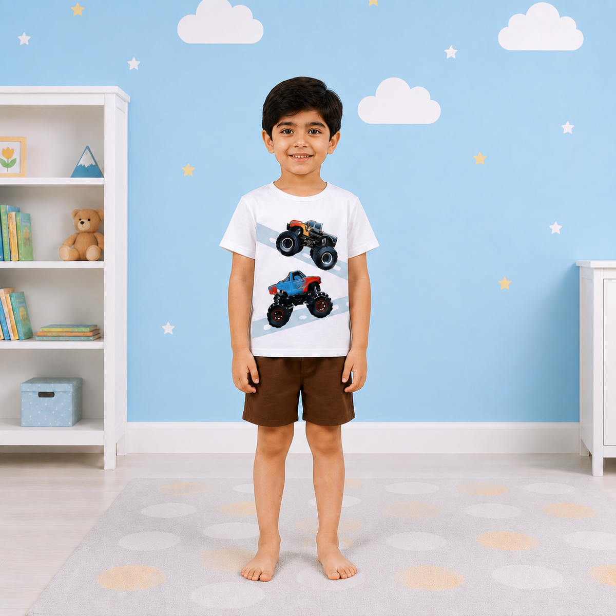 Boys' Monster Truck Graphic Tee & Earthy Brown Shorts Two-Piece Set
