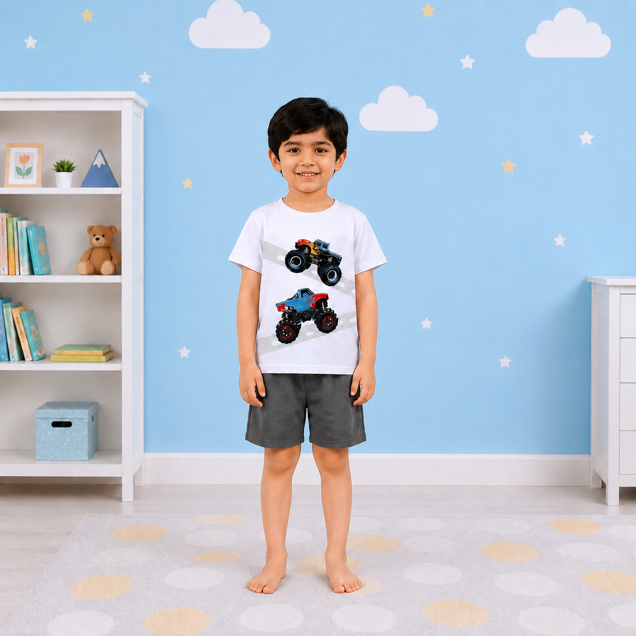 Kids' Monster Truck Graphic Tee & Charcoal Gray Shorts Two-Piece Set