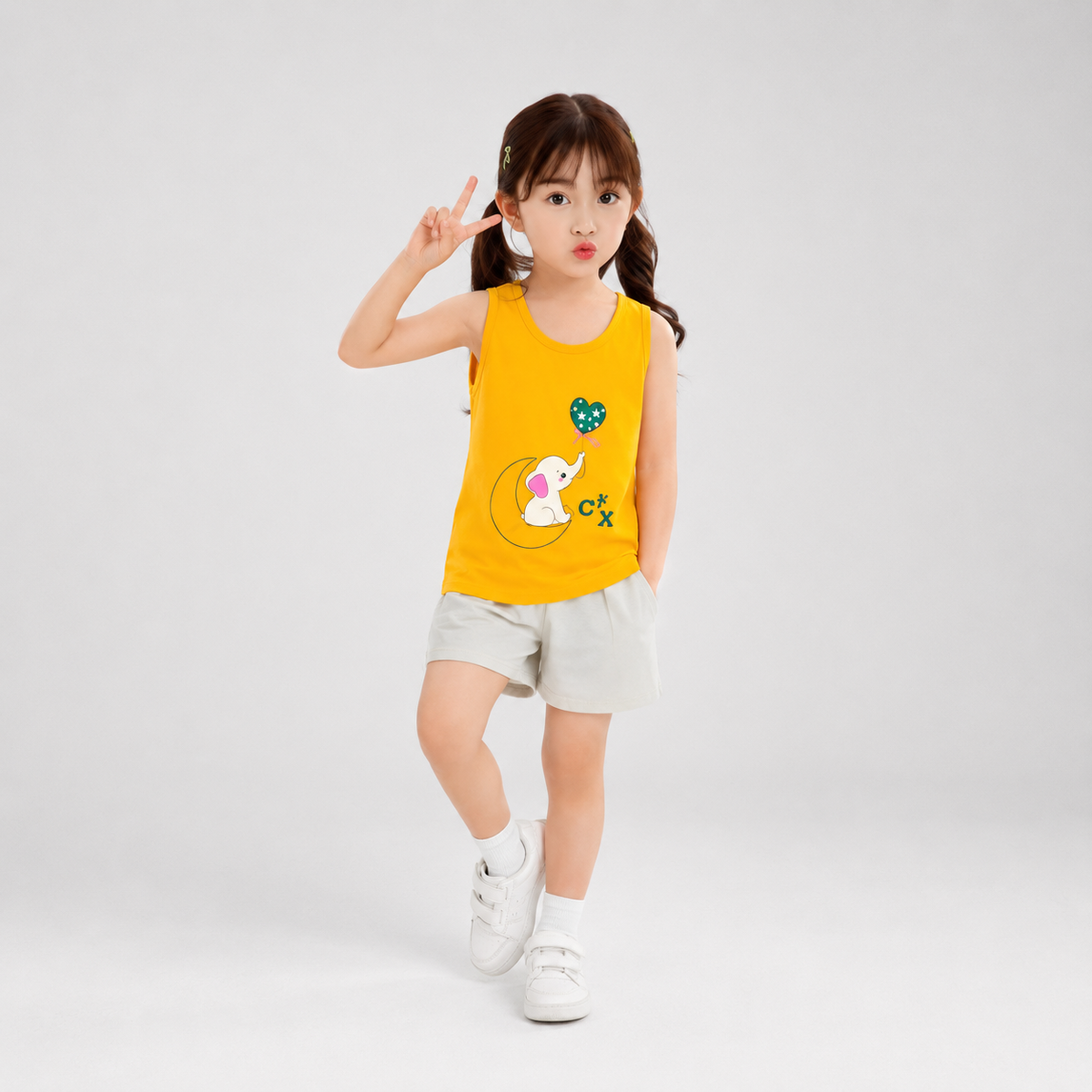 Yellow Elephant Printed Sleeveless Kids Wear