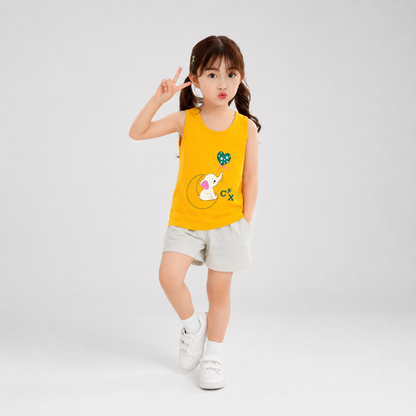 Yellow Elephant Printed Sleeveless Kids Wear