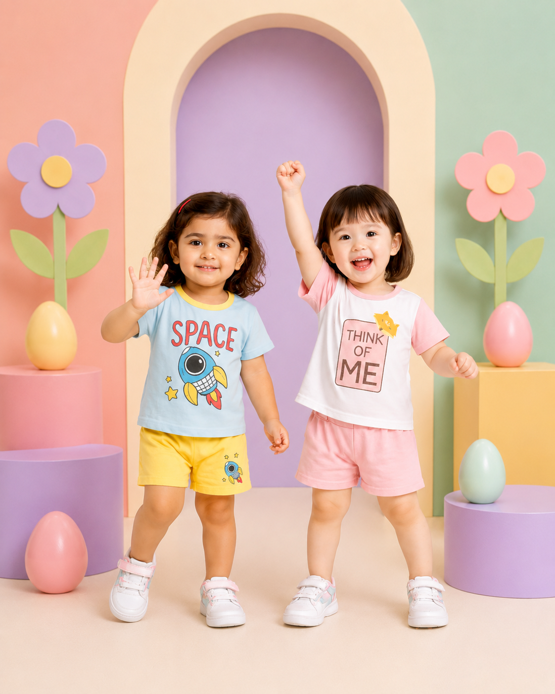 Toddler Unisex Cartoon Outfit Set (Pack of 2)