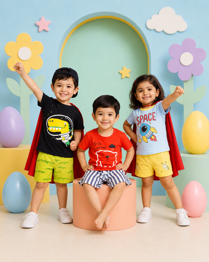 Toddler Cartoon T-Shirt & Shorts Set (Pack of 3)
