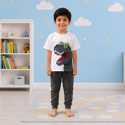 Boys' "Rad Raptor" Graphic Tee & Slim-Fit Charcoal Joggers Two-Piece Set