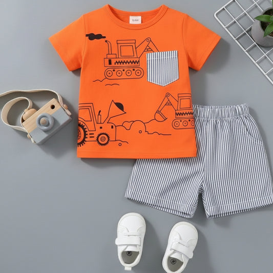 Orange White & Black Pocket Short Set