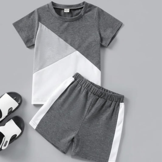 GREY PANEL T-SHIRT SHORTS SET