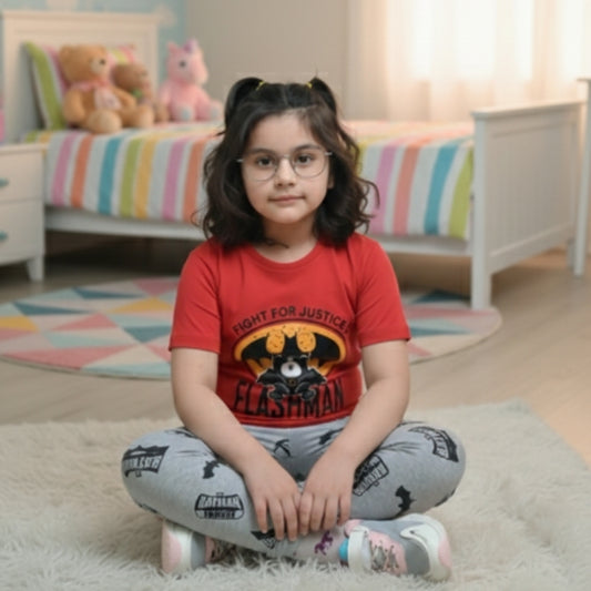 Red Bat Printed Half Sleeves Baby And Baba