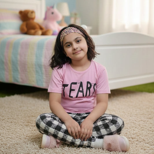 Pink Tears Printed Half Sleeves Baby And Baba