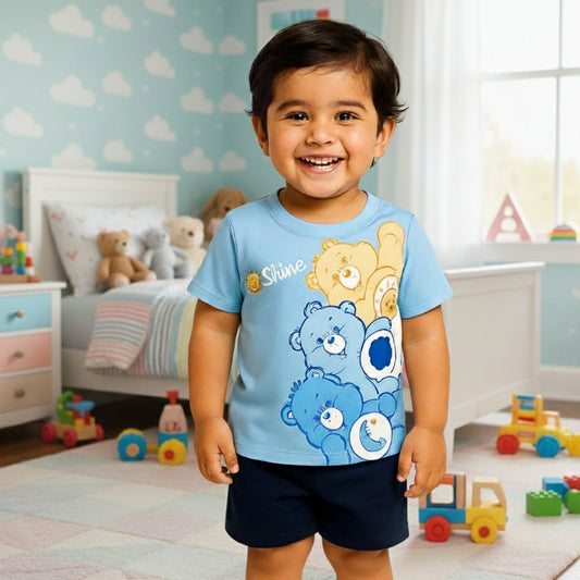 Blue Bear Print Short Sleeve Short Set