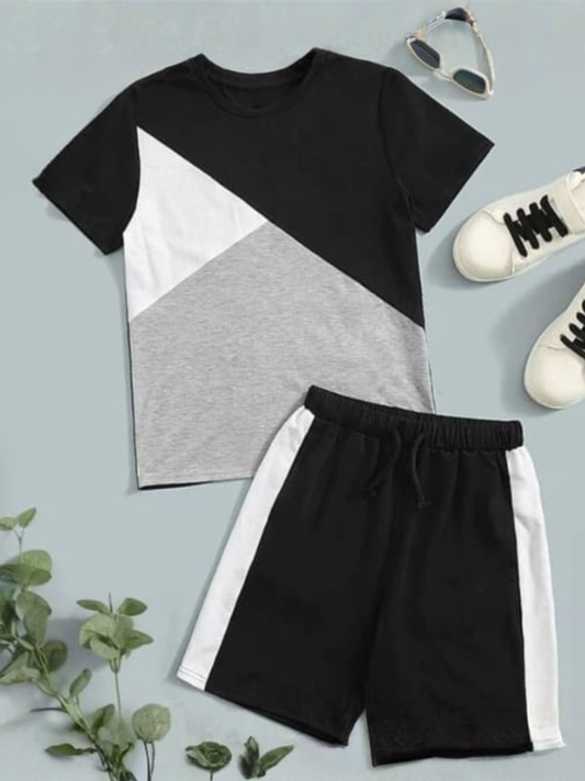 BLACK PANEL T-SHIRT SHORTS SET