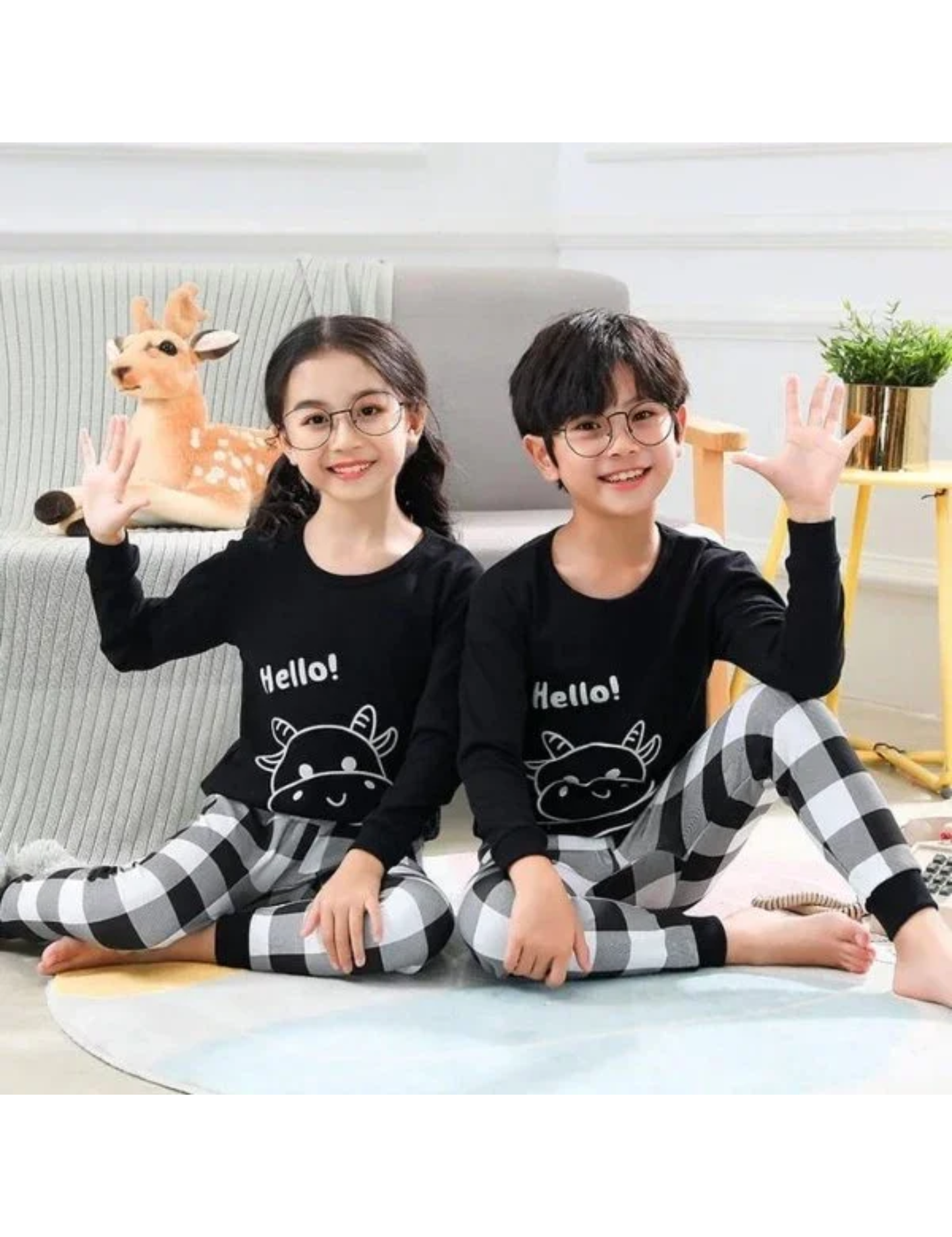 Hello Black Pattern Printed Kids Wear