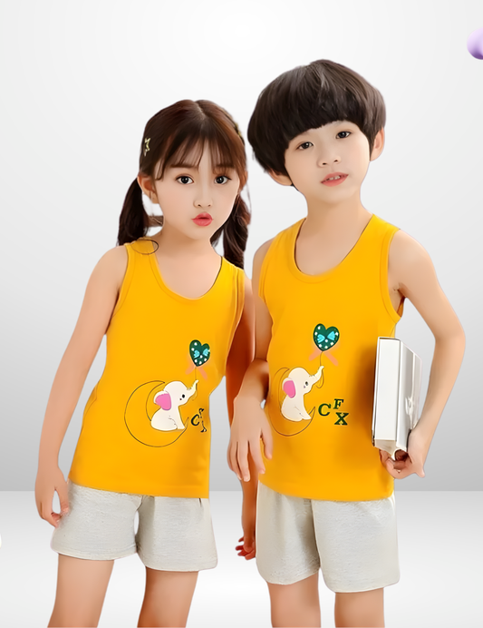 Yellow Elephant Printed Sleeveless Kids Wear