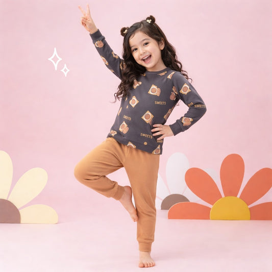 Sweets Print Long Sleeve Shirt & Cozy Pants for Boys and Girls