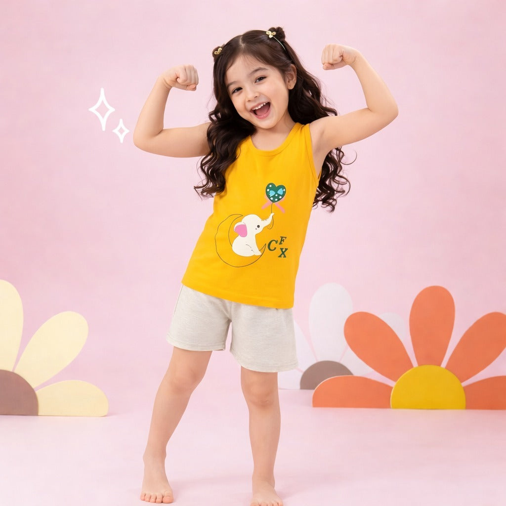 Yellow Tank Top & Grey Shorts for Boys and Girls