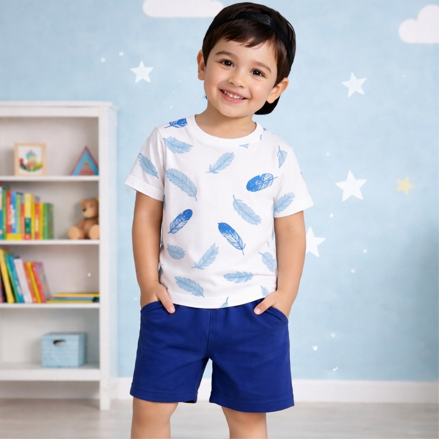 White T-Shirt & Blue Shorts for Boys