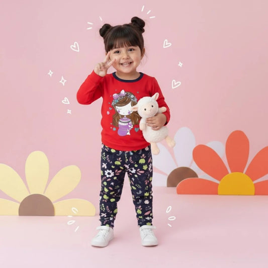 Cute Character & Floral Print Kids Pajama Set