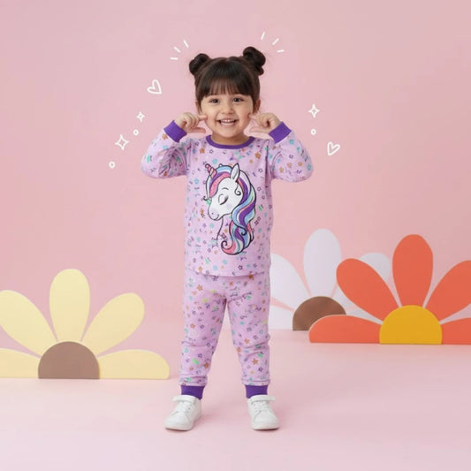 Purple T-Shirt & Pants with Rainbow Unicorn Print