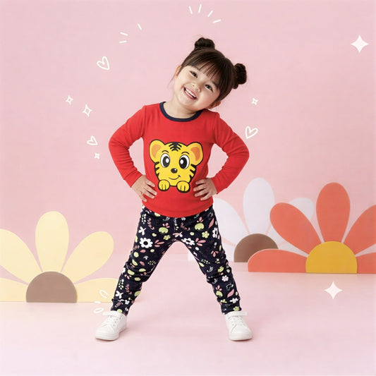 Red T-Shirt & Floral Print Pants for Girls