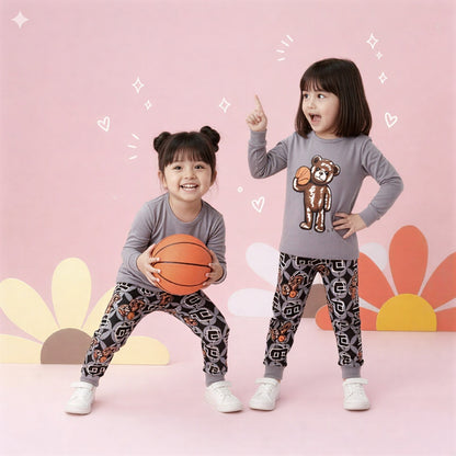 Gray T-Shirt & Patterned Pants for Girls
