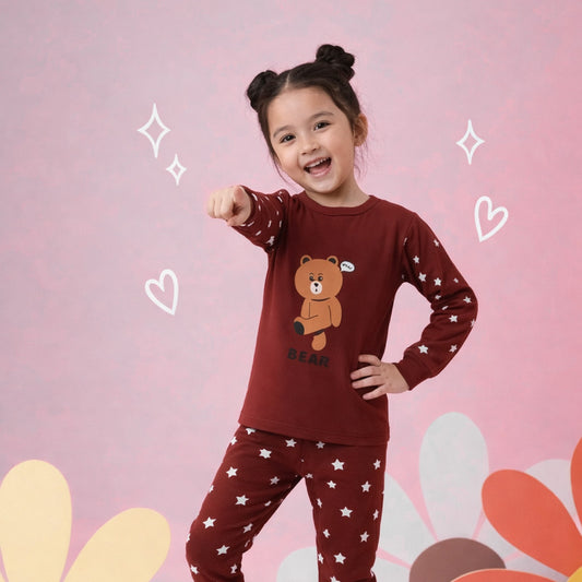 Maroon T-Shirt & Star Print Pants for Girls