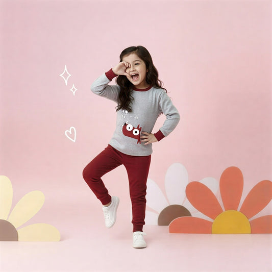 Gray T-Shirt & Burgundy Pants for Girls