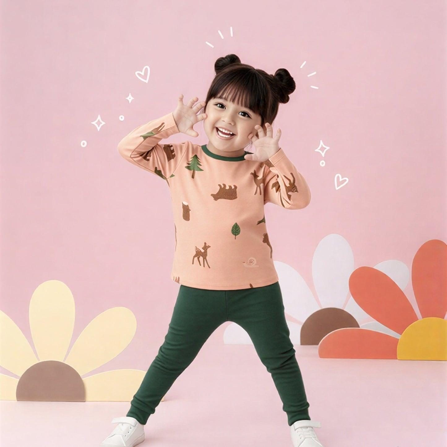 Peach T-Shirt & Green Pants for Girls