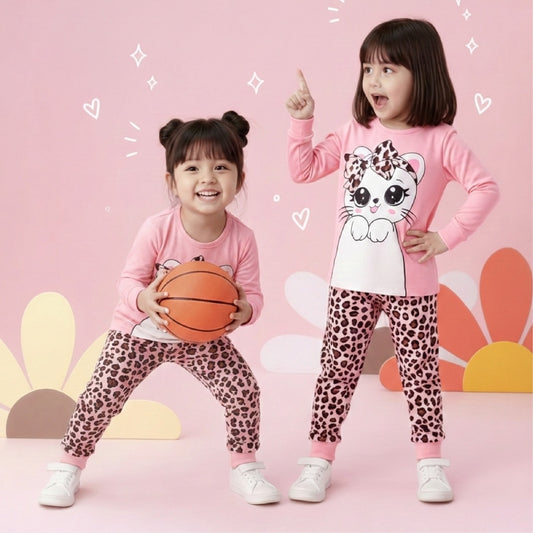 Leopard Print Cat Pajama Set for Kids