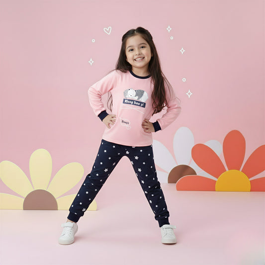 Cute Pink Sleepwear Set with Hedgehog Graphic for Girls