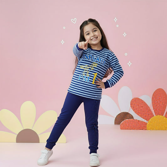 Dinosaur Striped Pajama Set for Girls