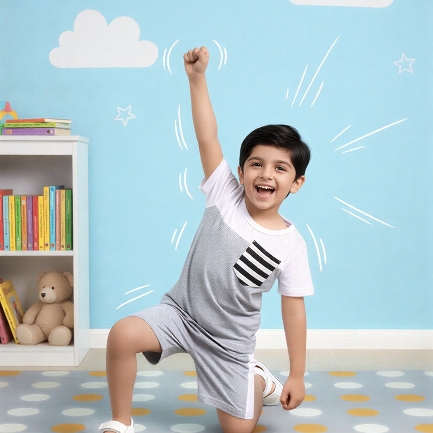 Boys Striped Pocket T-shirt and Shorts Set