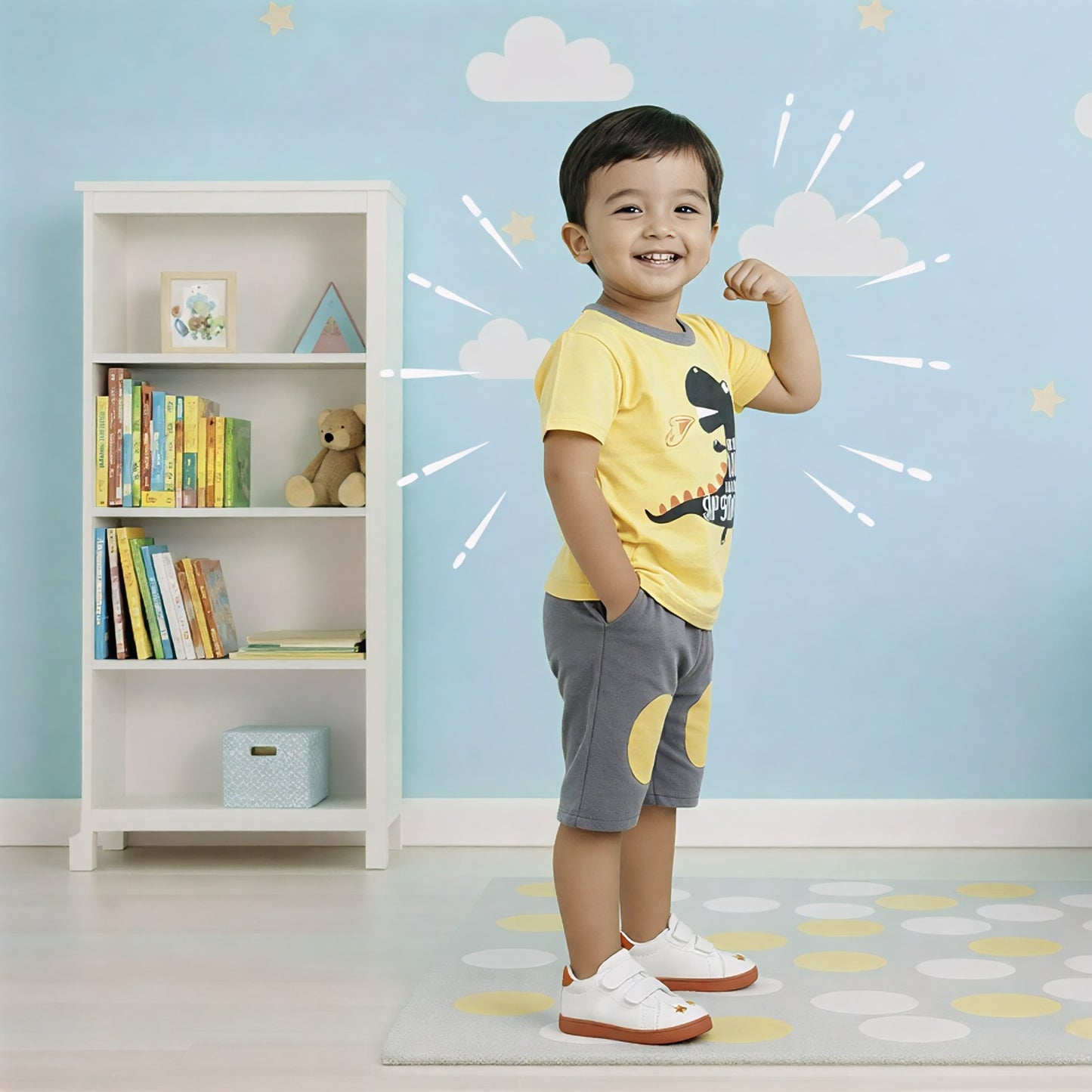 Boys Dinosaur Printed T-Shirt with Grey Cotton Shorts