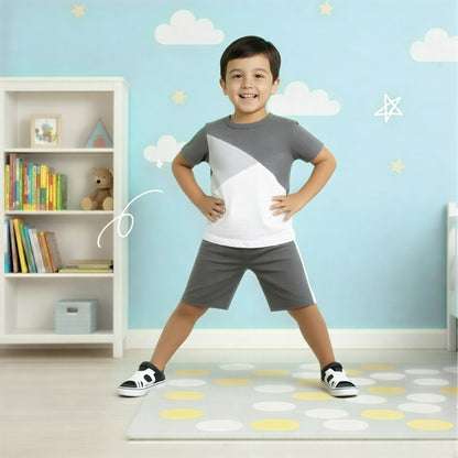 Boys Grey & White Cotton T-Shirt with Shorts Set