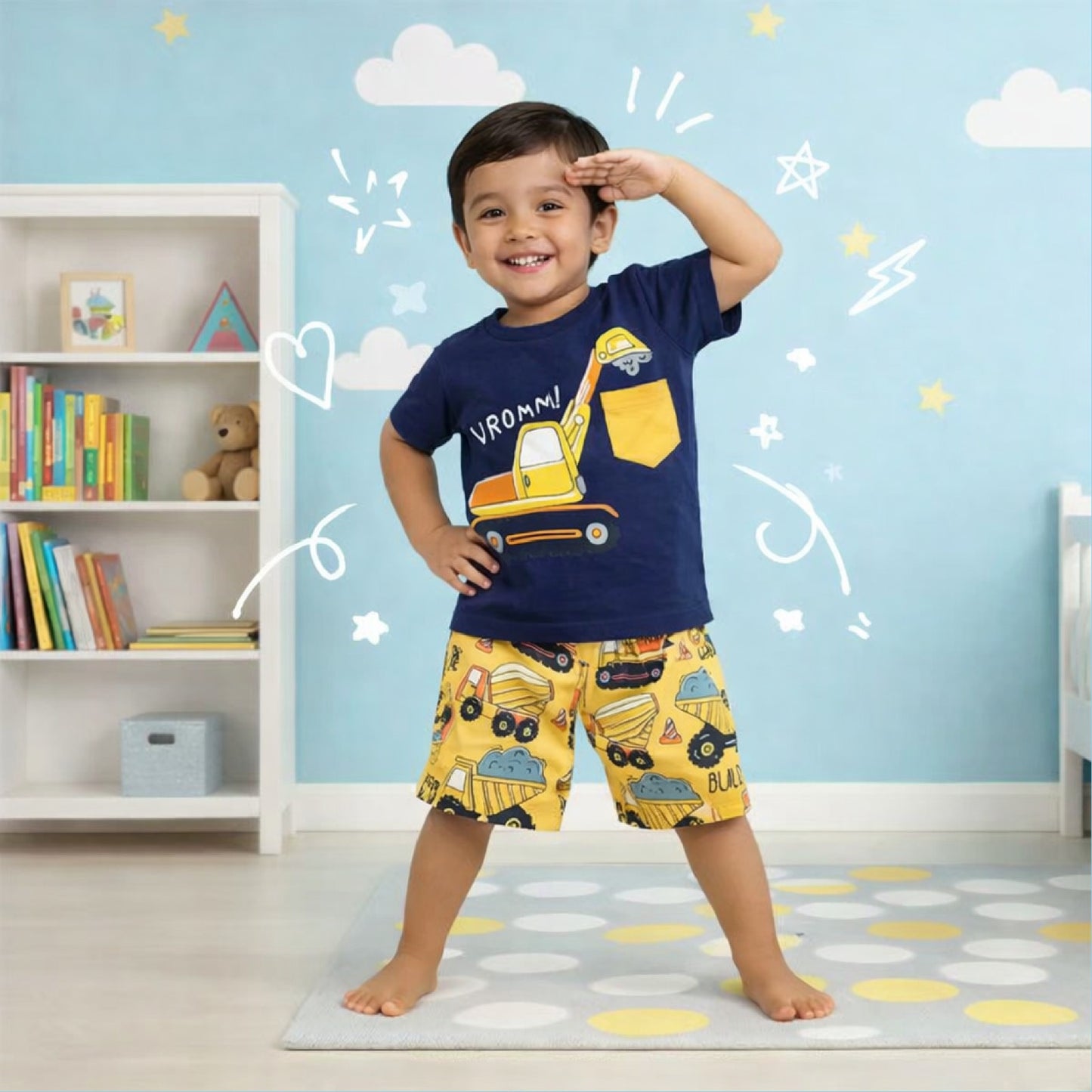 Boys Construction Truck T-Shirt & Yellow Shorts Set