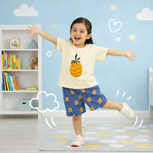 Girls Pineapple Print T-Shirt & Shorts Set