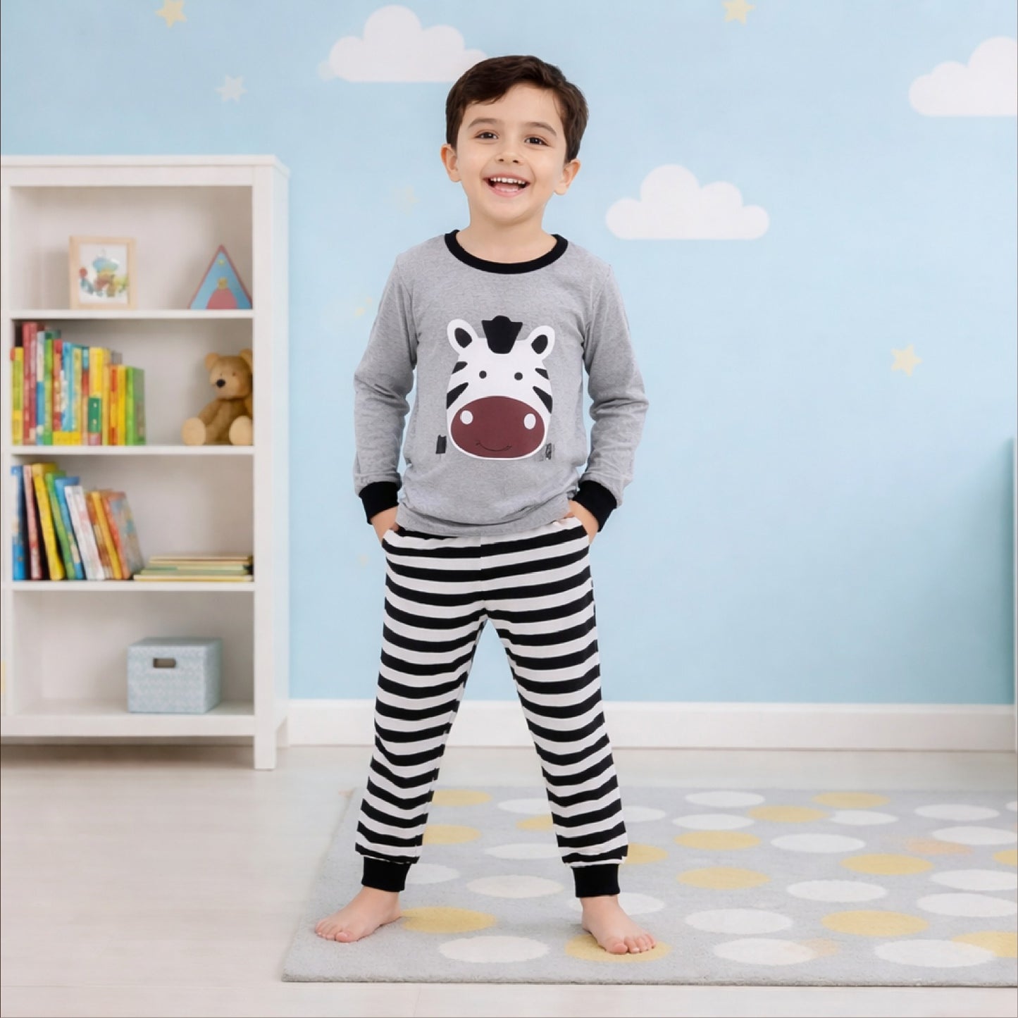 Cute Zebra Print Full Sleeve Pajama Set