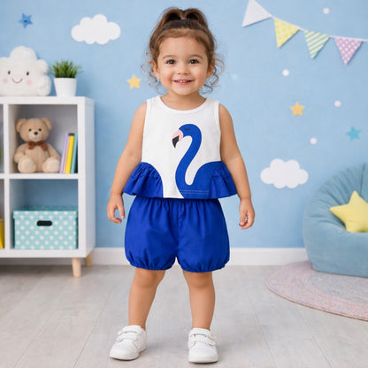 Toddler Girls Flamingo Summer Co-Ord Set – Ruffle Top & Balloon Shorts Outfit